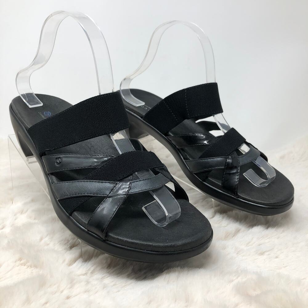 Aravon Black Strappy Women's Comfort Slide On Summer Sandals 9B